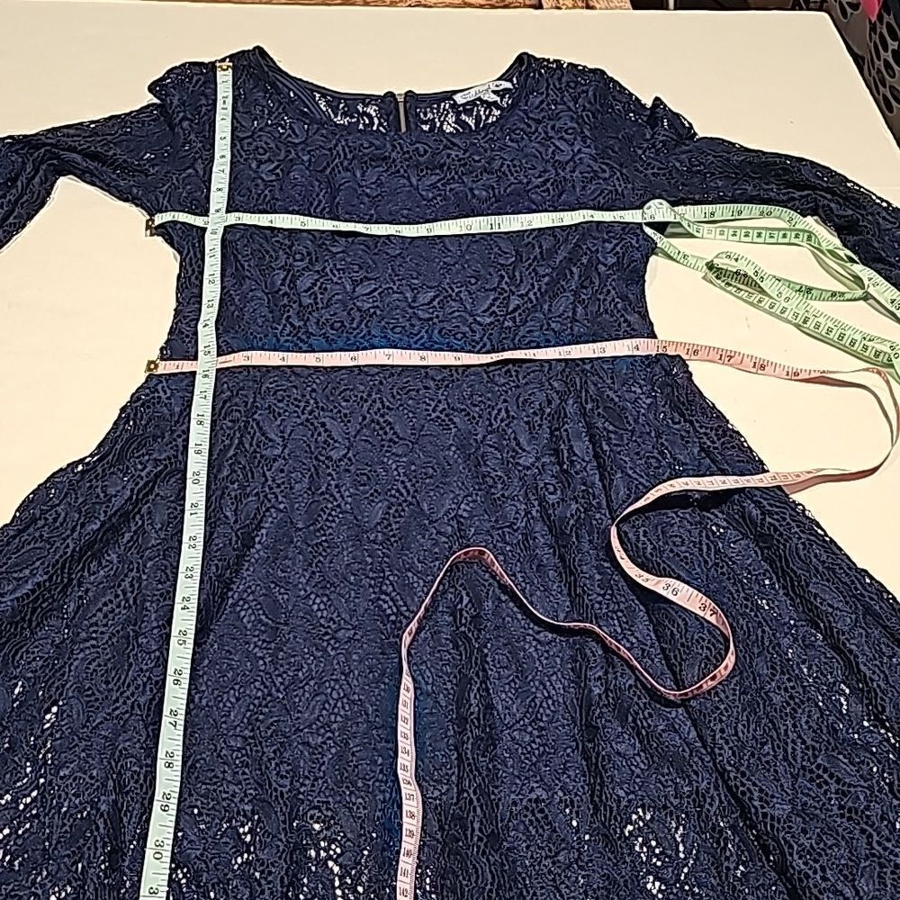 Navy lace dress fully lined zipper in back by Fishbowl size medium - Picture 5 of 10
